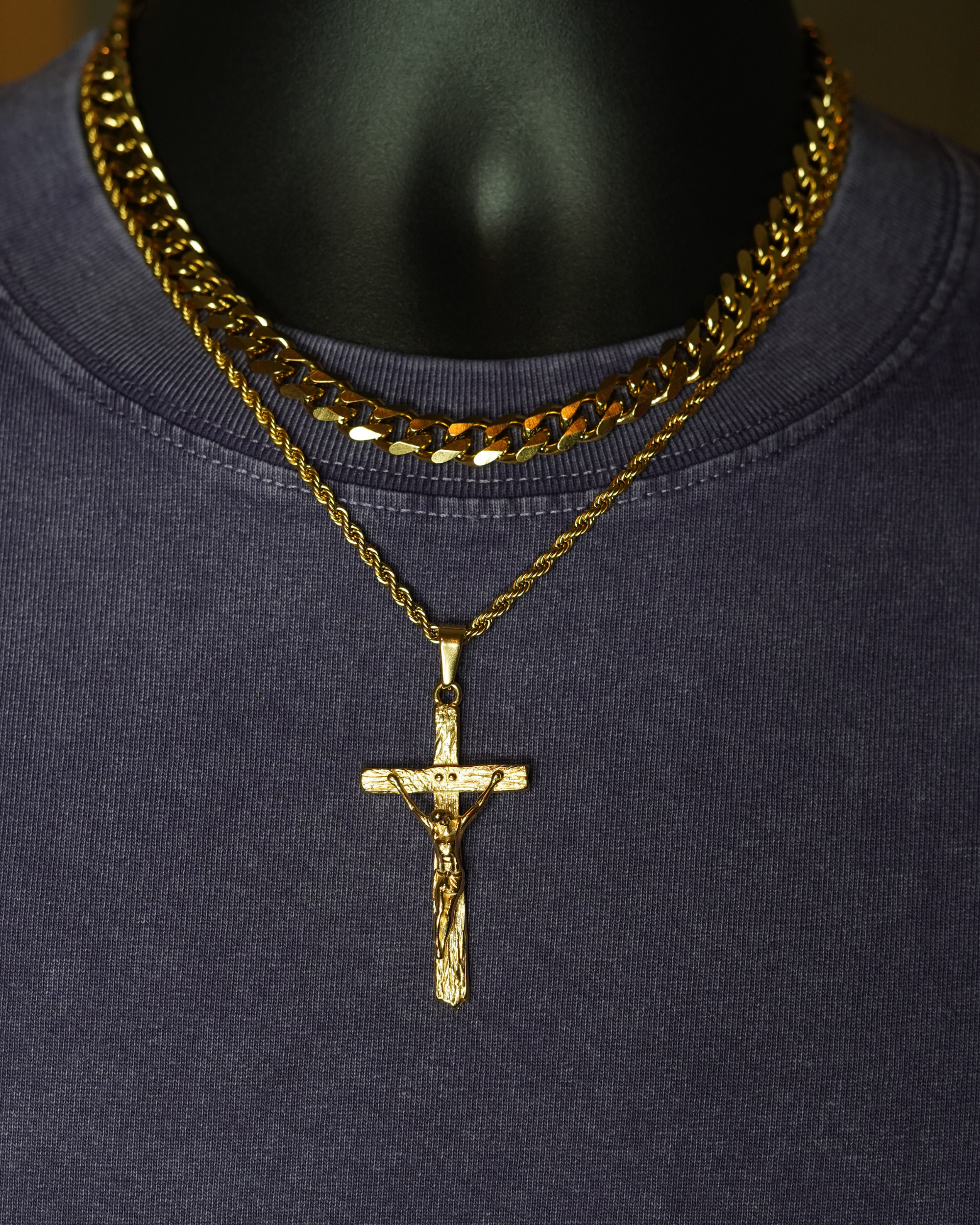 Cross Rope + Cuban 9mm | Gold