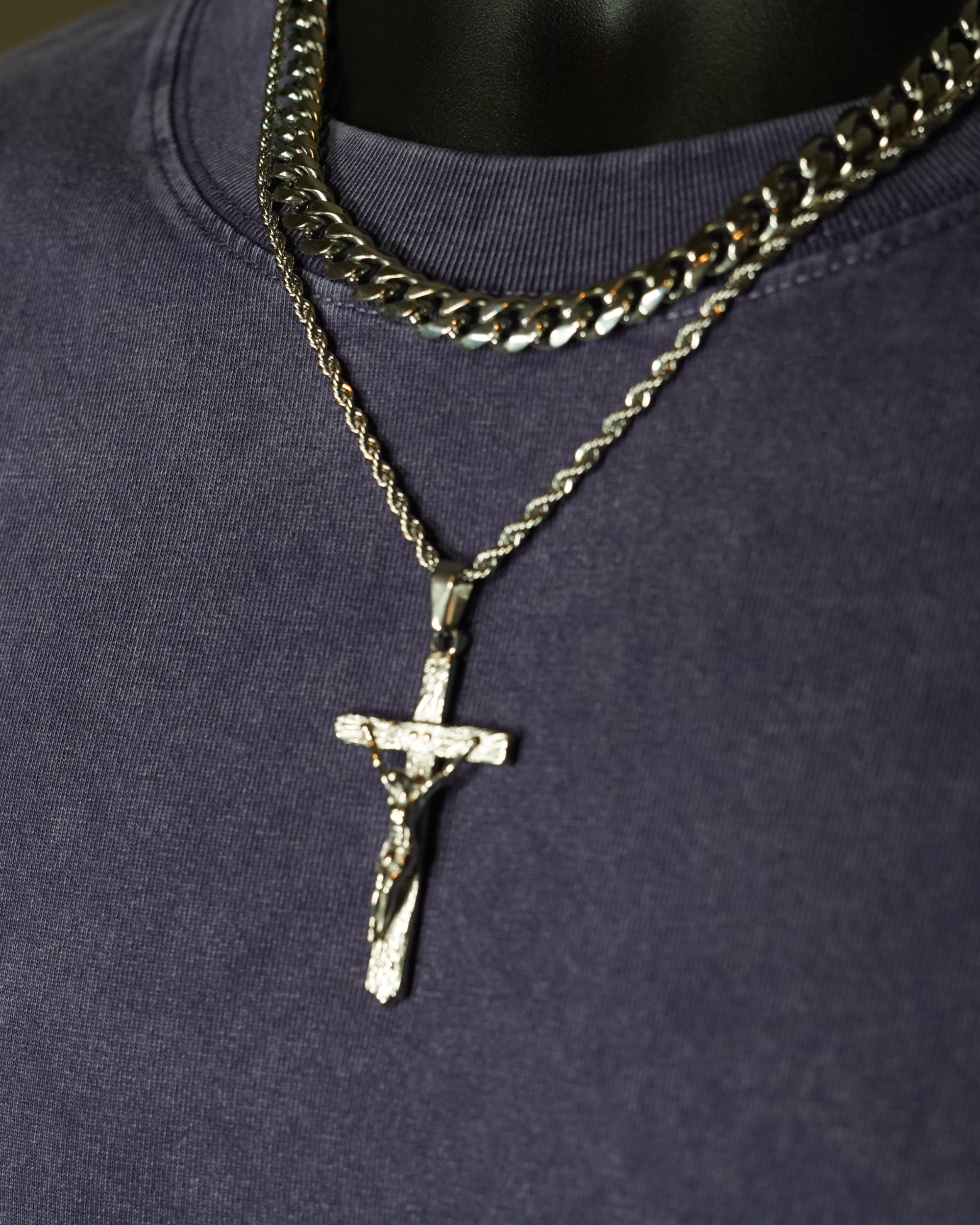 Cross Rope + Cuban 9mm | Silver