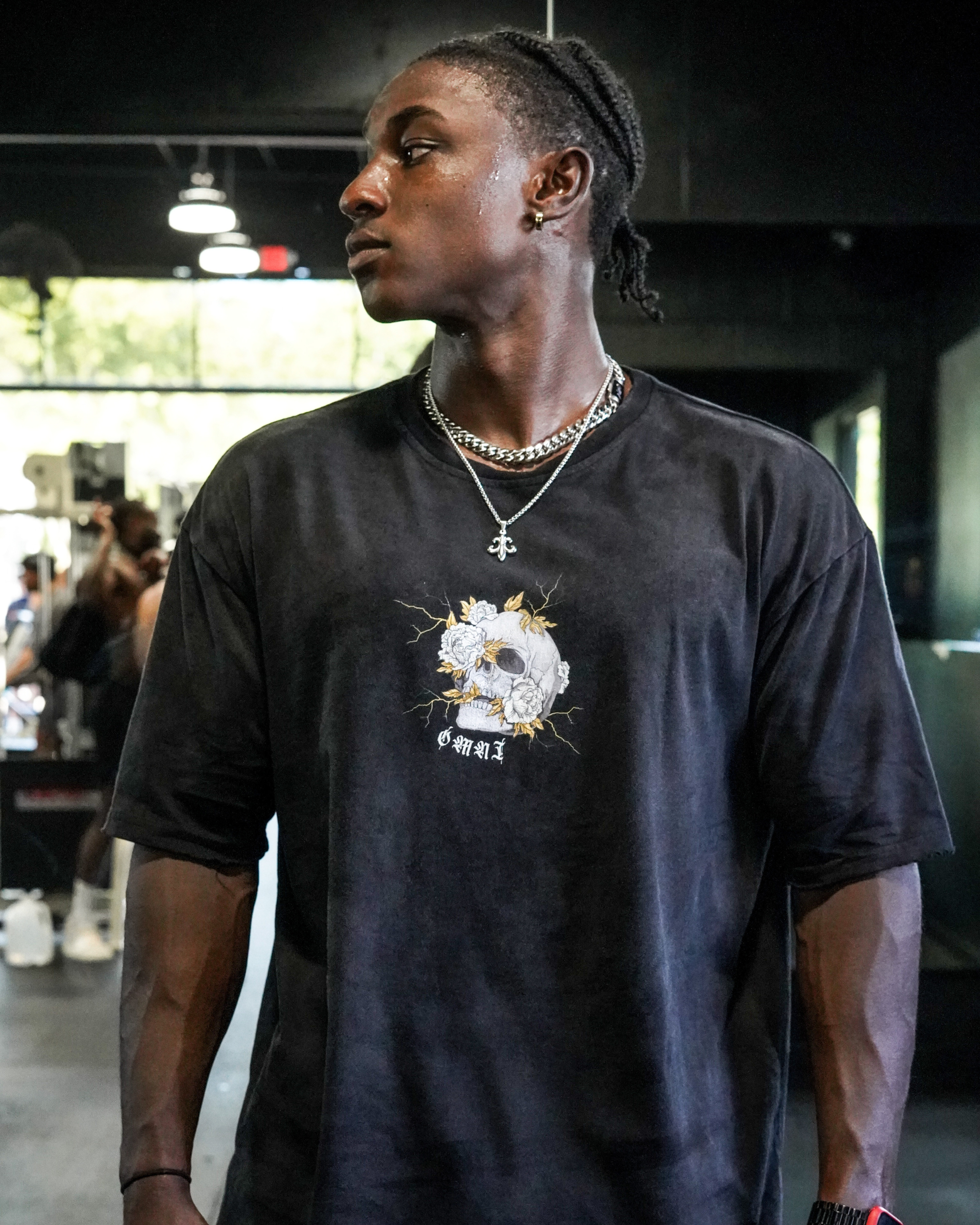 Relaxed Frayed Tee | Obsidian Skull