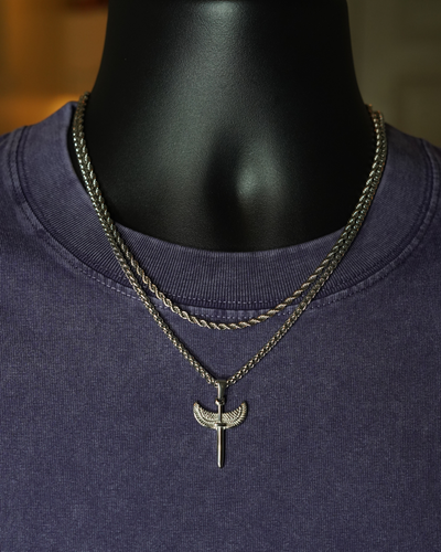 Winged Sword Wheat + Rope 3mm  | Silver