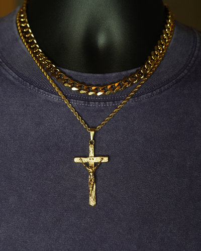 Cross Rope + Cuban 9mm  | Gold