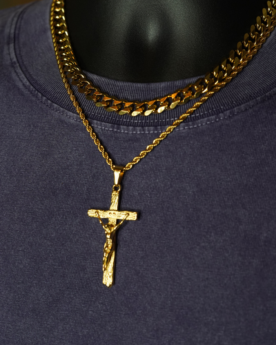 Cross Rope + Cuban 9mm  | Gold