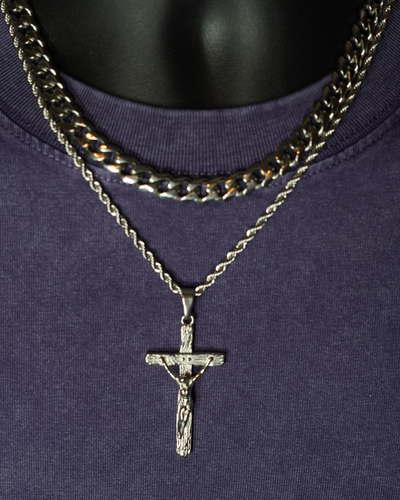 Cross Rope + Cuban 9mm  | Silver