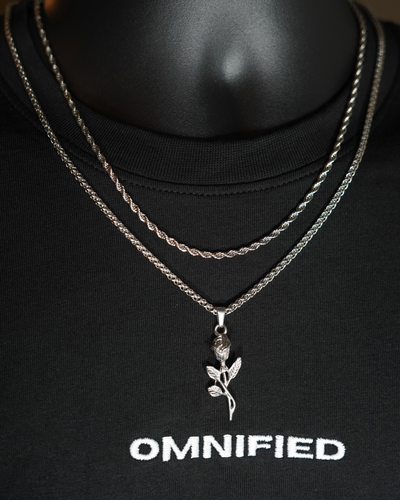 Rose Wheat + Rope 3mm  | Silver