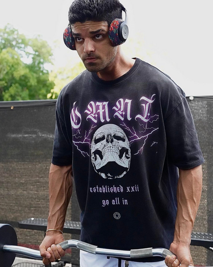 Relaxed Frayed Tee | Electric Skull