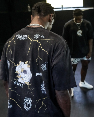Relaxed Frayed Tee | Obsidian Skull