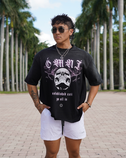 Relaxed Frayed Tee | Electric Skull