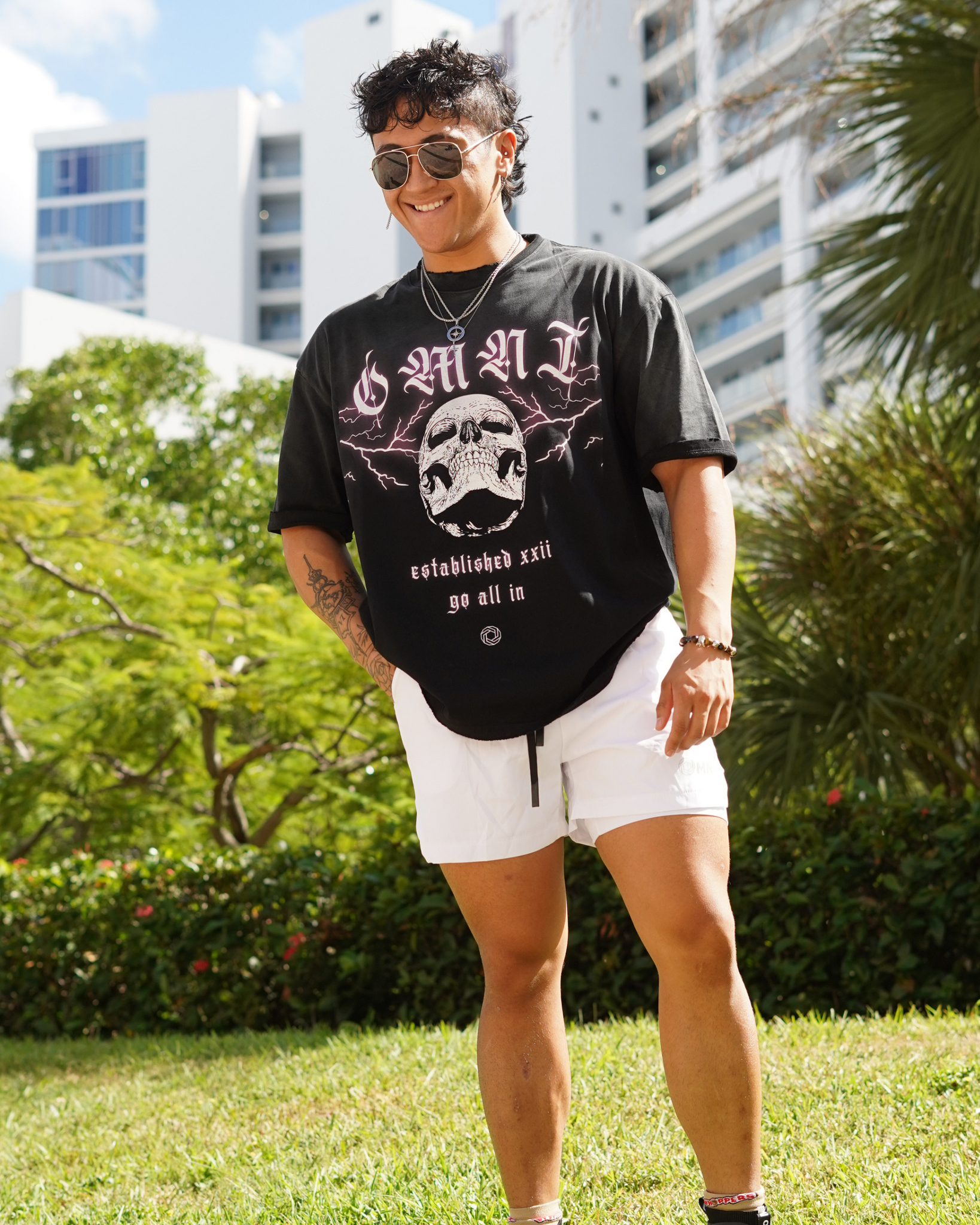Relaxed Frayed Tee | Electric Skull